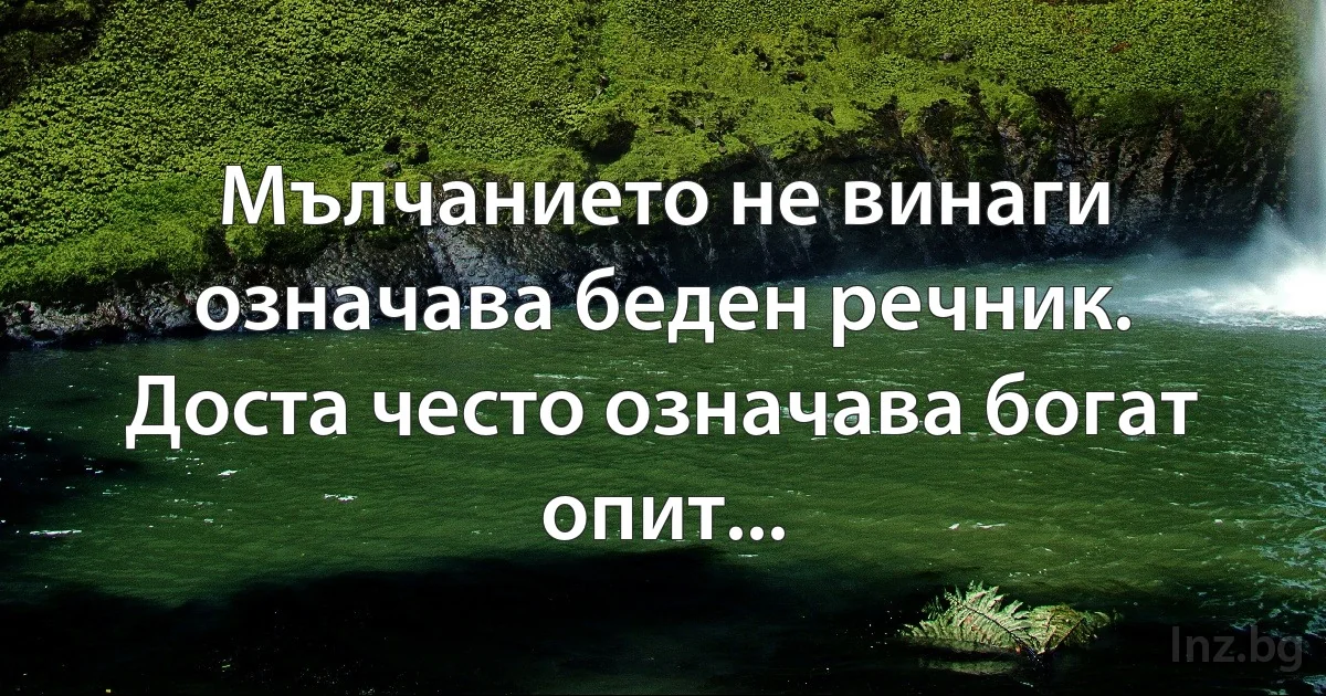 Мълчанието не винаги означава беден речник. Доста често означава богат опит... (INZ BG)