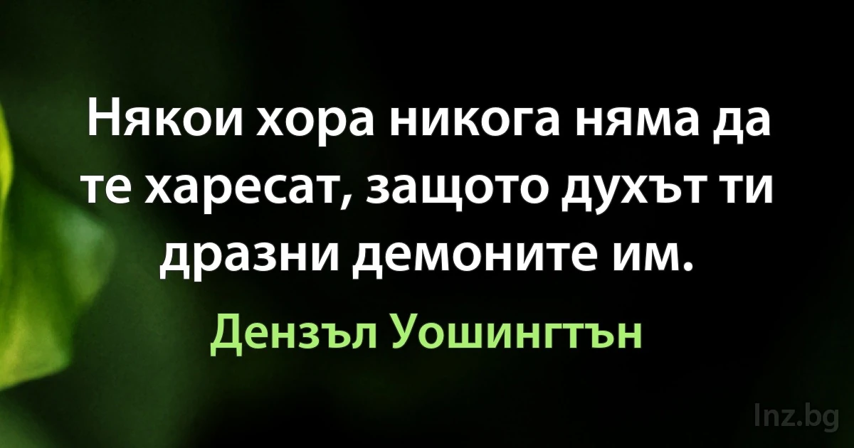 Някои хора никога няма да те харесат, защото духът ти дразни демоните им. (Дензъл Уошингтън)