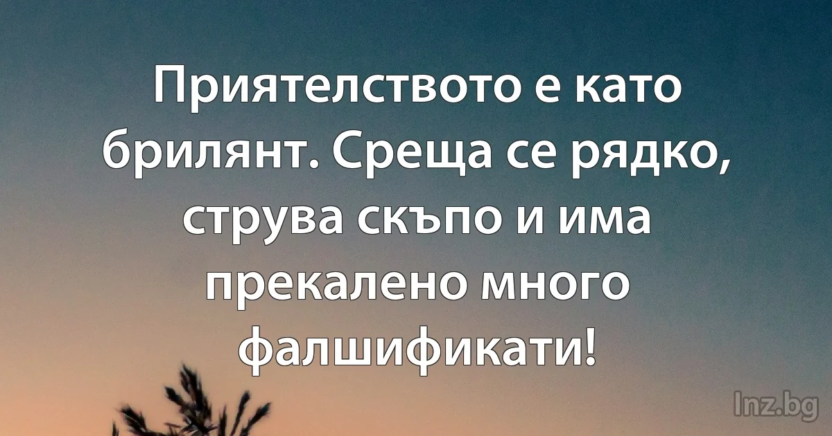 Приятелството е като брилянт. Среща се рядко, струва скъпо и има прекалено много фалшификати! (INZ BG)