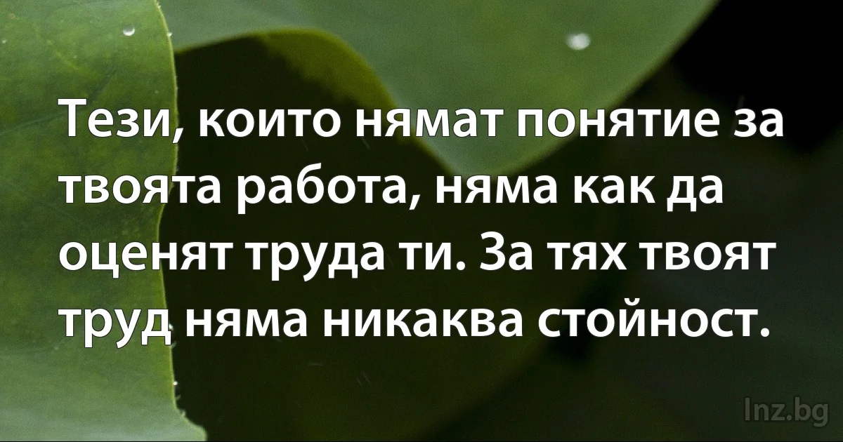 Тези, които нямат понятие за твоята работа, няма как да оценят труда ти. За тях твоят труд няма никаква стойност. (INZ BG)