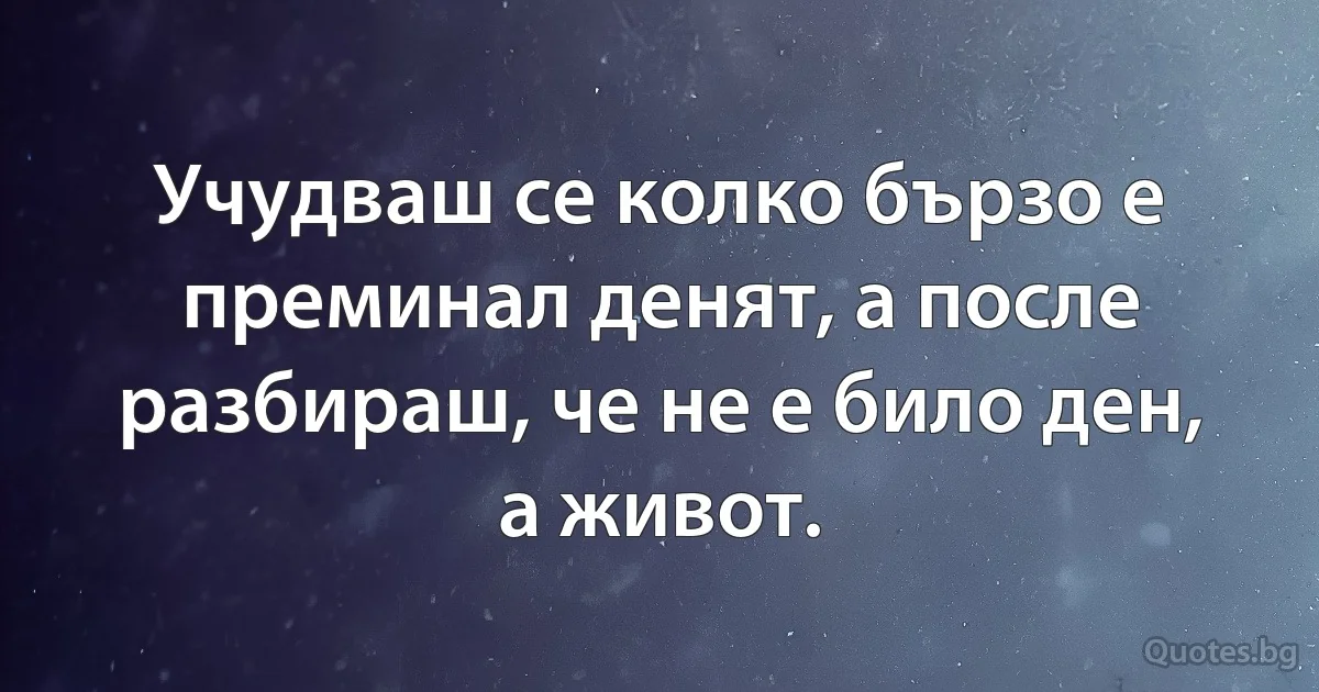Учудваш се колко бързо е преминал денят, а после разбираш, че не е било ден, а живот. (INZ BG)