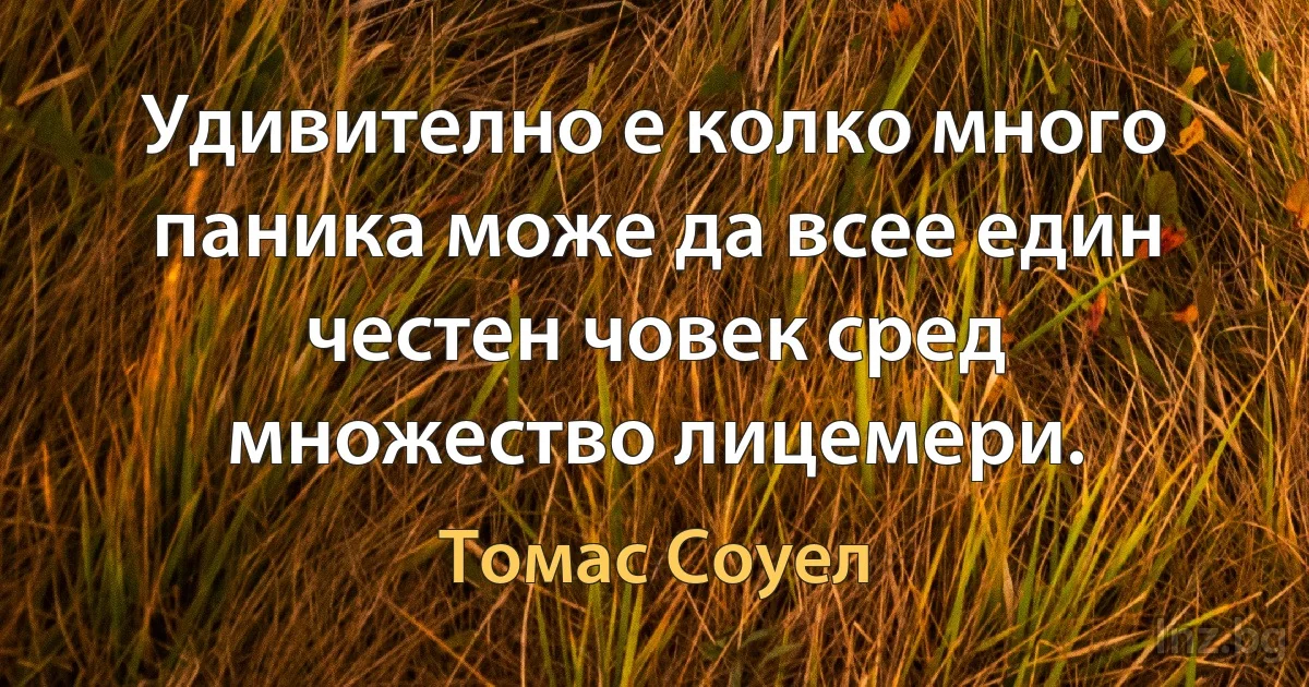 Удивително е колко много паника може да всее един честен човек сред множество лицемери. (Томас Соуел)