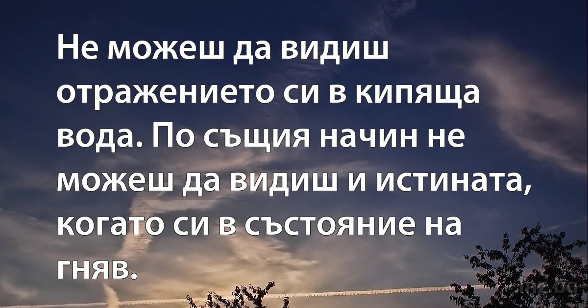 Не можеш да видиш отражението си в кипяща вода. По същия начин не можеш да видиш и истината, когато си в състояние на гняв. (INZ BG)