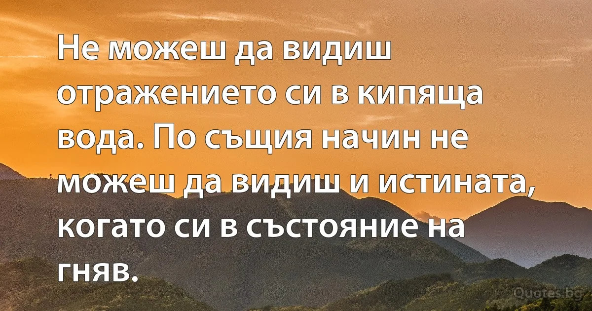 Не можеш да видиш отражението си в кипяща вода. По същия начин не можеш да видиш и истината, когато си в състояние на гняв. (INZ BG)