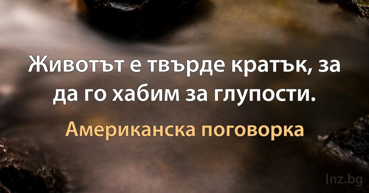 Животът е твърде кратък, за да го хабим за глупости. (Американска поговорка)