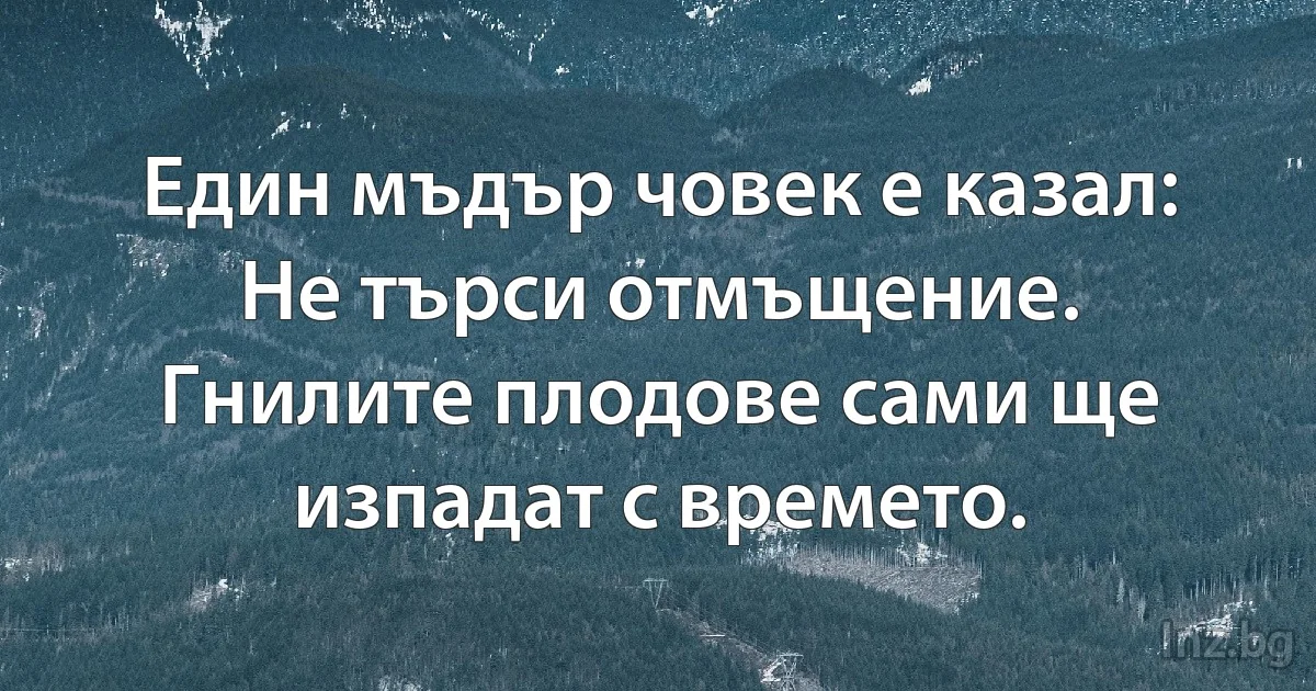 Един мъдър човек е казал:
Не търси отмъщение. 
Гнилите плодове сами ще изпадат с времето. (INZ BG)