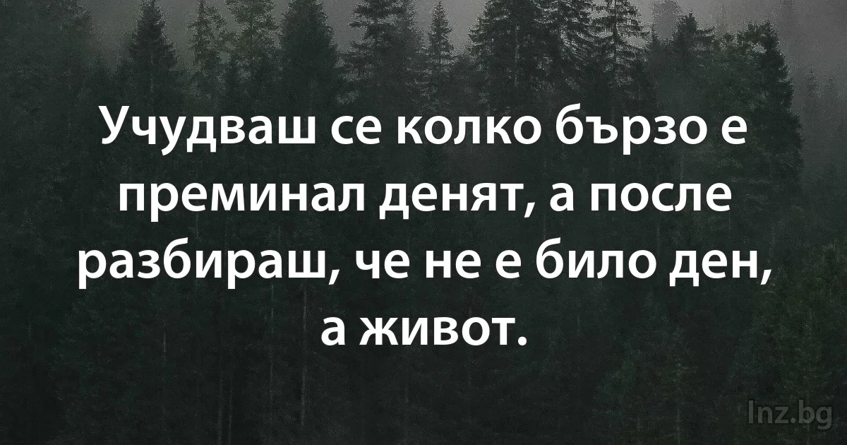 Учудваш се колко бързо е преминал денят, а после разбираш, че не е било ден, а живот. (INZ BG)