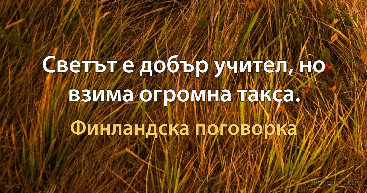 Светът е добър учител, но взима огромна такса. (Финландска поговорка)