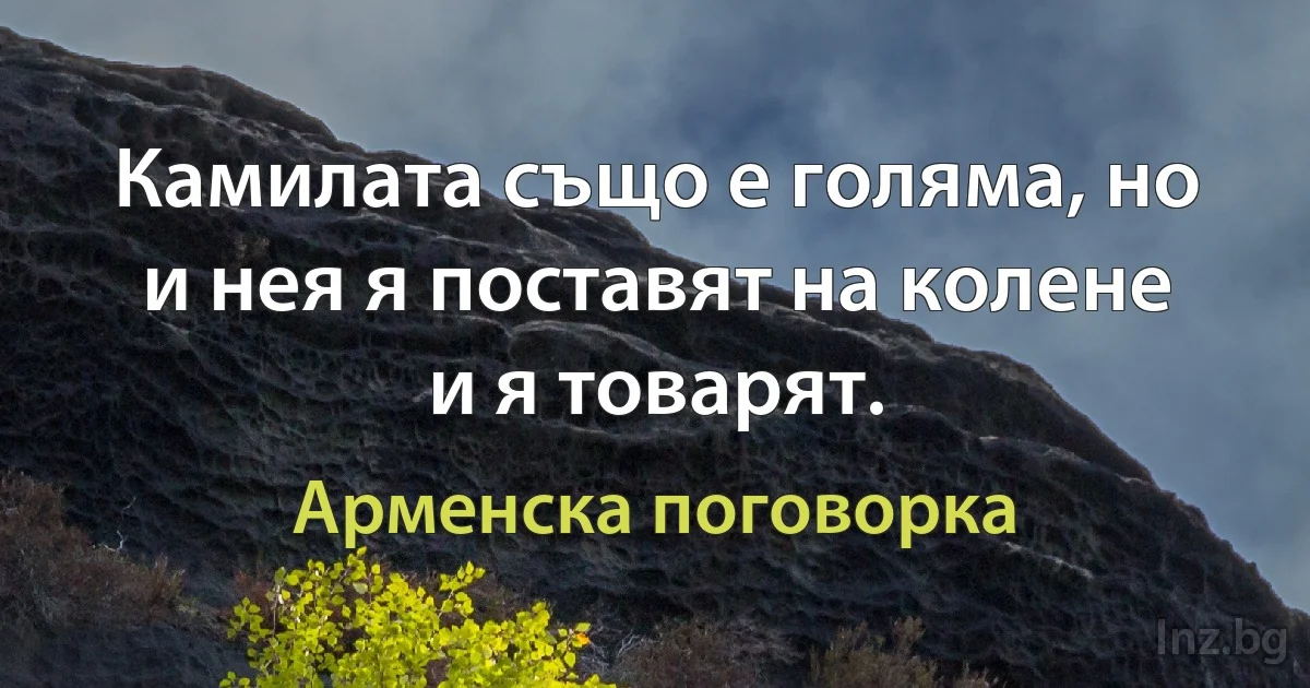 Камилата също е голяма, но и нея я поставят на колене и я товарят. (Арменска поговорка)