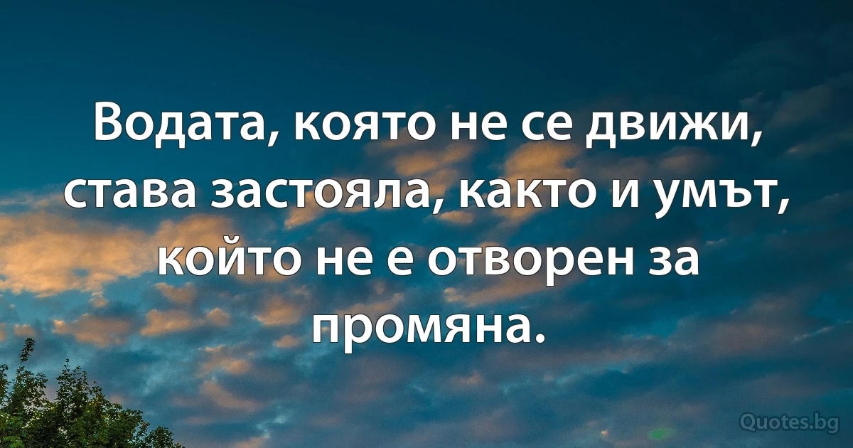 Водата, която не се движи, става застояла, както и умът, който не е отворен за промяна. (INZ BG)