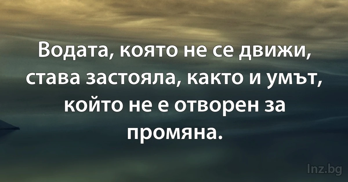 Водата, която не се движи, става застояла, както и умът, който не е отворен за промяна. (INZ BG)