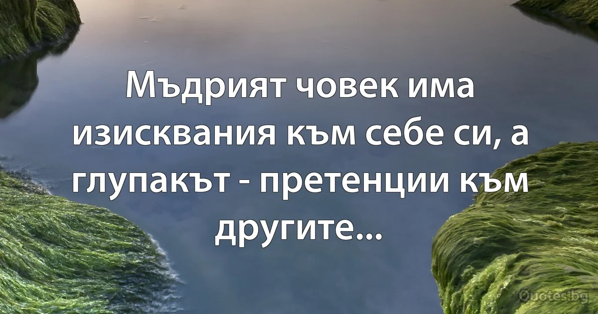 Мъдрият човек има изисквания към себе си, а глупакът - претенции към другите... (INZ BG)