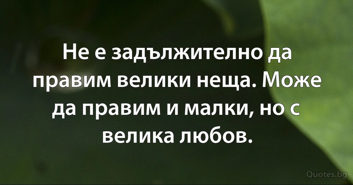 Не е задължително да правим велики неща. Може да правим и малки, но с велика любов. (INZ BG)