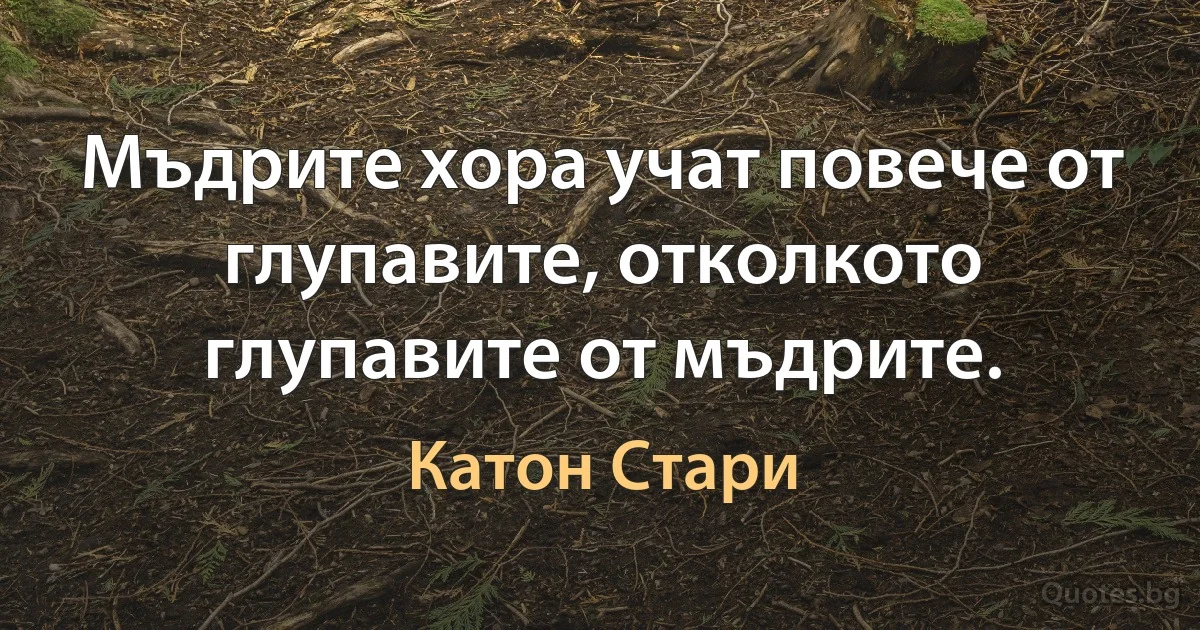 Мъдрите хора учат повече от глупавите, отколкото глупавите от мъдрите. (Катон Стари)