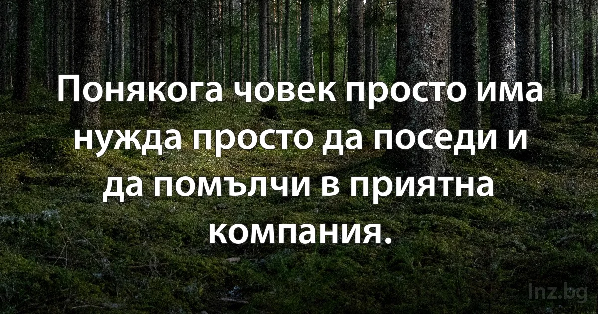 Понякога човек просто има нужда просто да поседи и да помълчи в приятна компания. (INZ BG)