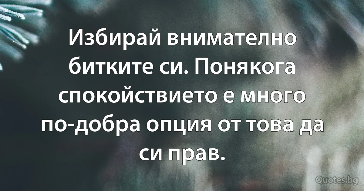 Избирай внимателно битките си. Понякога спокойствието е много по-добра опция от това да си прав. (INZ BG)