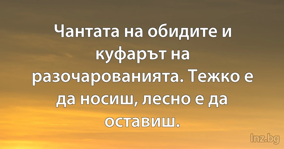 Чантата на обидите и куфарът на разочарованията. Тежко е да носиш, лесно е да оставиш. (INZ BG)