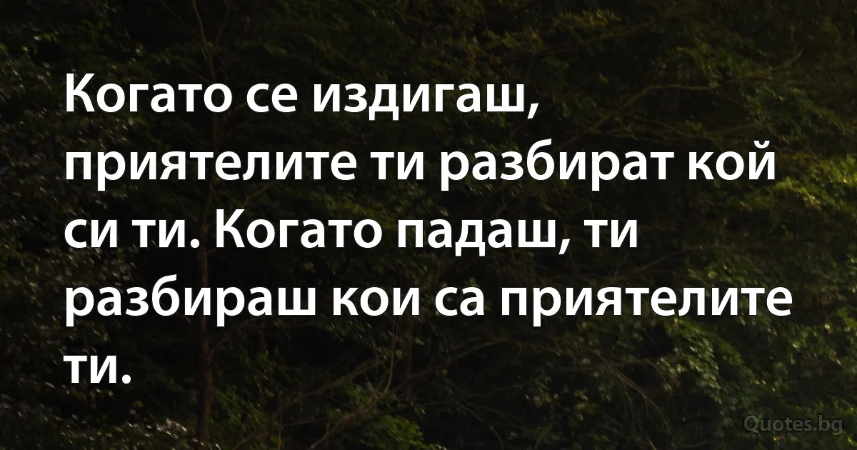 Когато се издигаш, приятелите ти разбират кой си ти. Когато падаш, ти разбираш кои са приятелите ти. (INZ BG)
