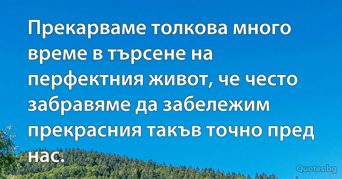 Прекарваме толкова много време в търсене на перфектния живот, че често забравяме да забележим прекрасния такъв точно пред нас. (INZ BG)