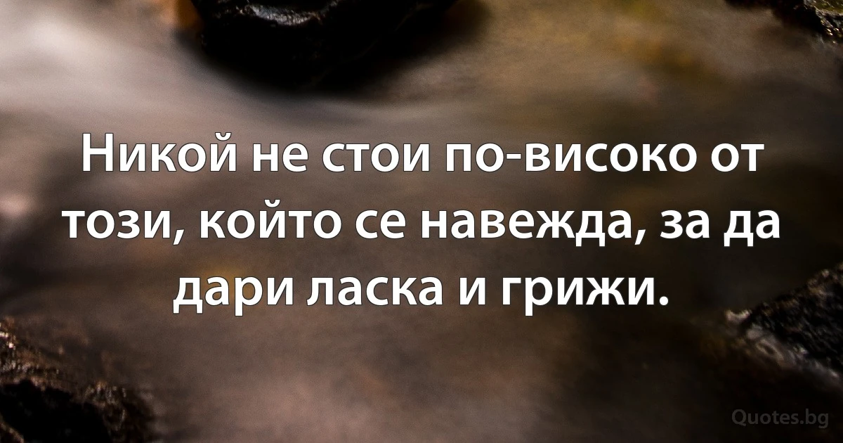 Никой не стои по-високо от този, който се навежда, за да дари ласка и грижи. (INZ BG)