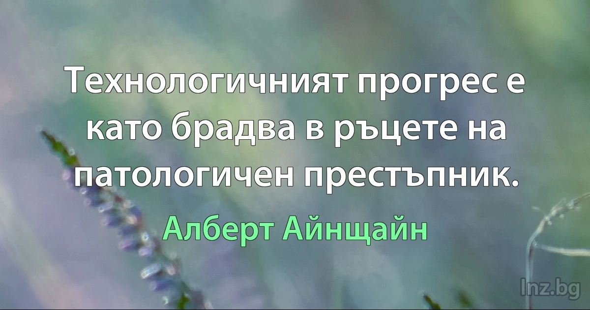 Технологичният прогрес е като брадва в ръцете на патологичен престъпник. (Алберт Айнщайн)