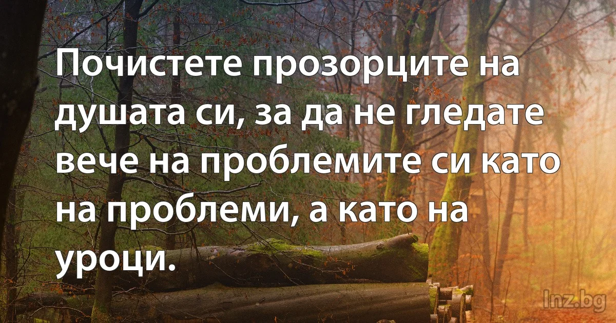 Почистете прозорците на душата си, за да не гледате вече на проблемите си като на проблеми, а като на уроци. (INZ BG)