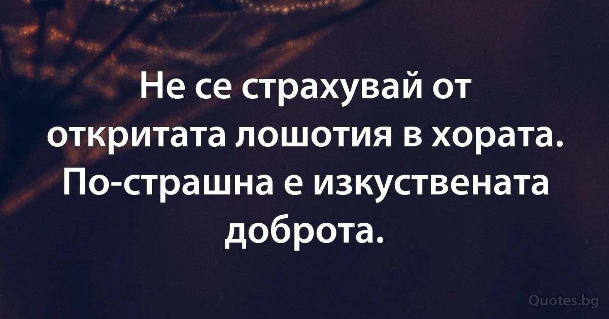 Не се страхувай от откритата лошотия в хората. По-страшна е изкуствената доброта. (INZ BG)