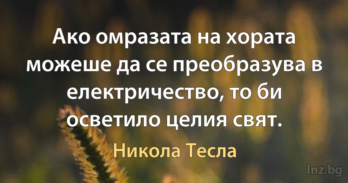 Ако омразата на хората можеше да се преобразува в електричество, то би осветило целия свят. (Никола Тесла)