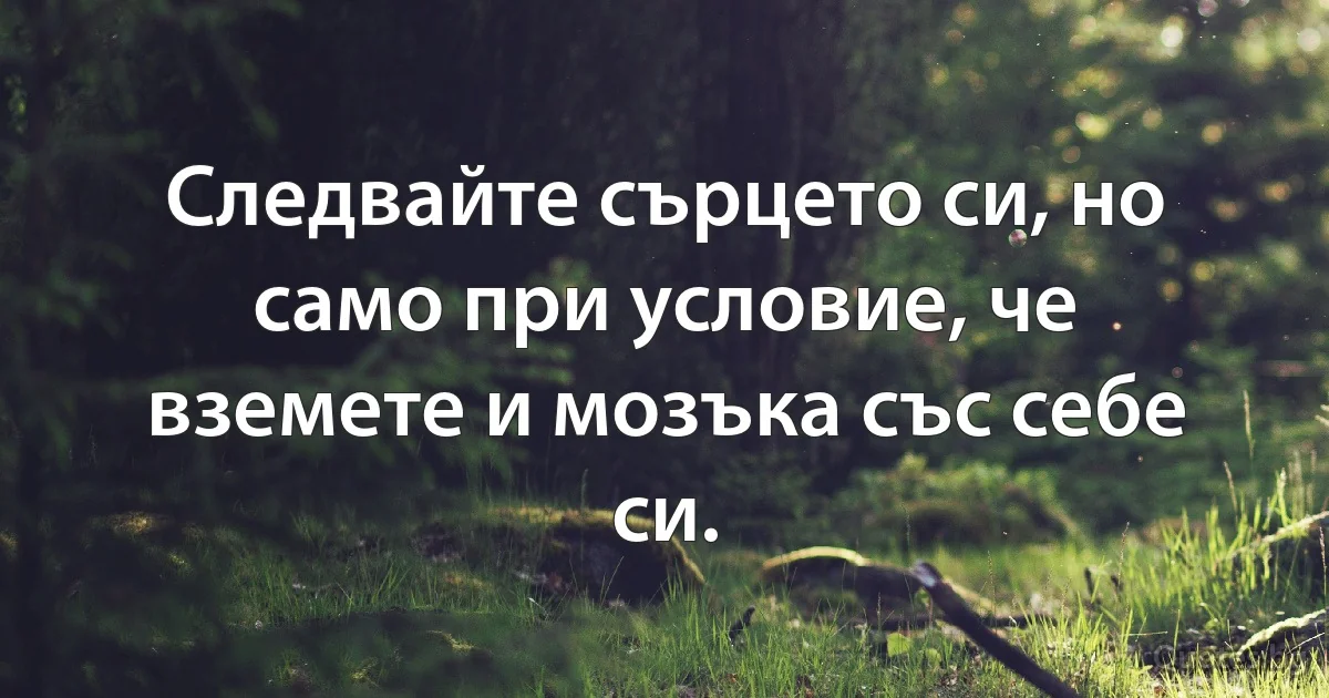 Следвайте сърцето си, но само при условие, че вземете и мозъка със себе си. (INZ BG)